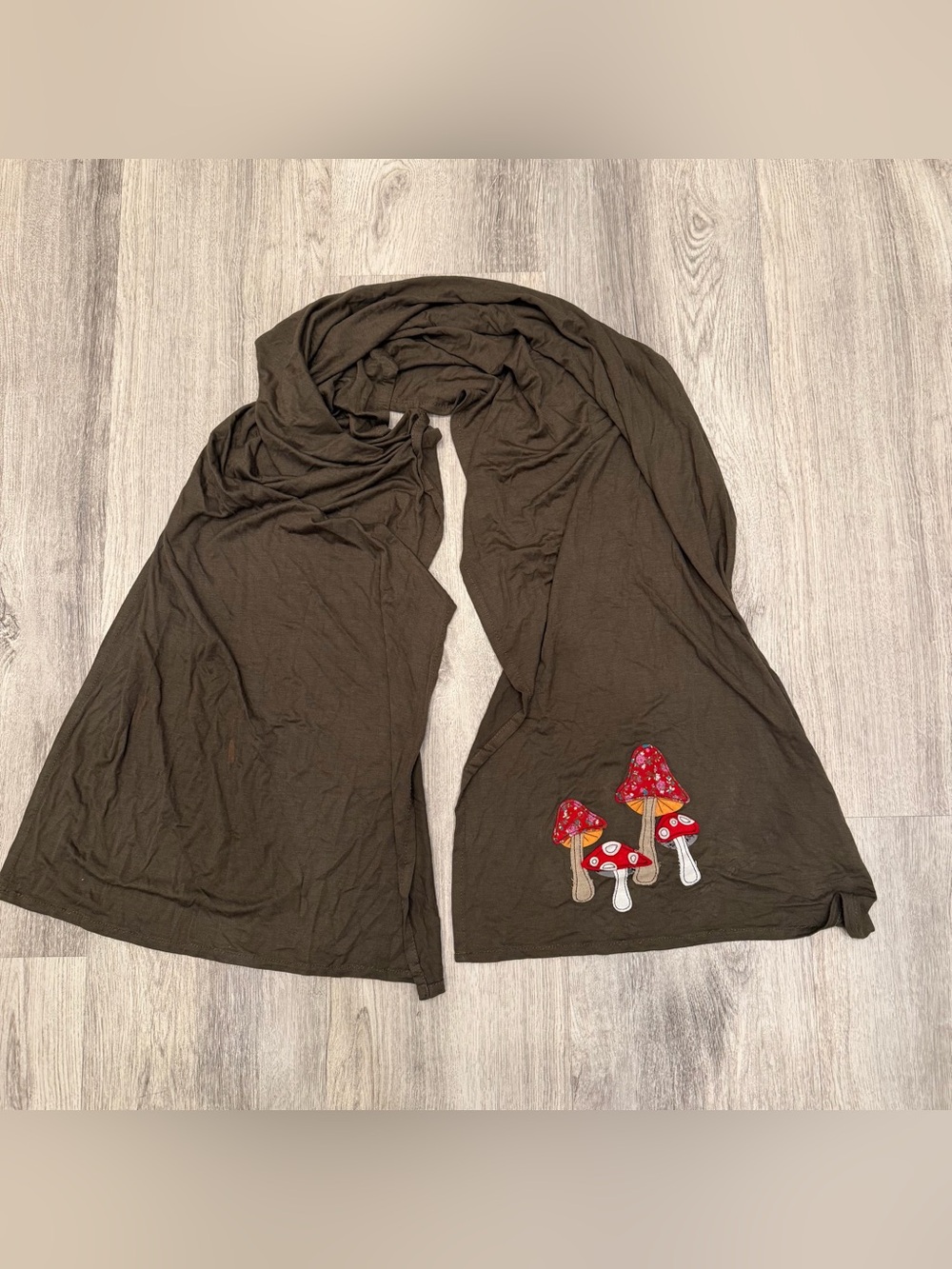 Brown Mushroom‎ Embroidered Scarf Wrap Cottagecore Fairycore